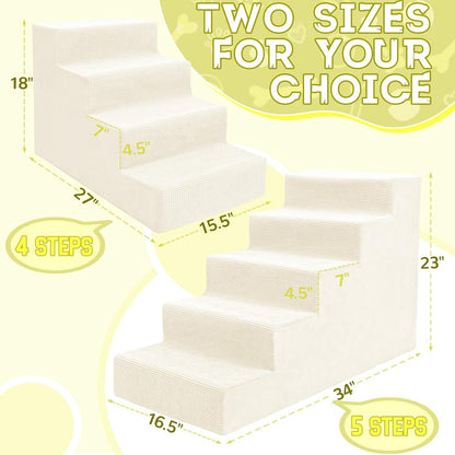 Niubya Dog Stairs for Small Dogs and Cats,18'H Non-Slip Bottom Pet Steps for High Beds and Couch,Extra Wide High-Density Foam Pet Stairs Grey,4 Steps
