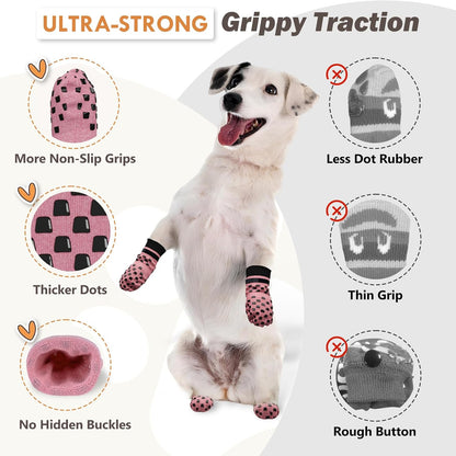 Anti Slip Dog Socks to Prevent Licking Paws, Dog Shoes for Hot/Cold Pavement, Dog Boots on Hardwood Floors, Traction Control Dog Booties & Paw Protectors for Small Medium Large Senior Dogs