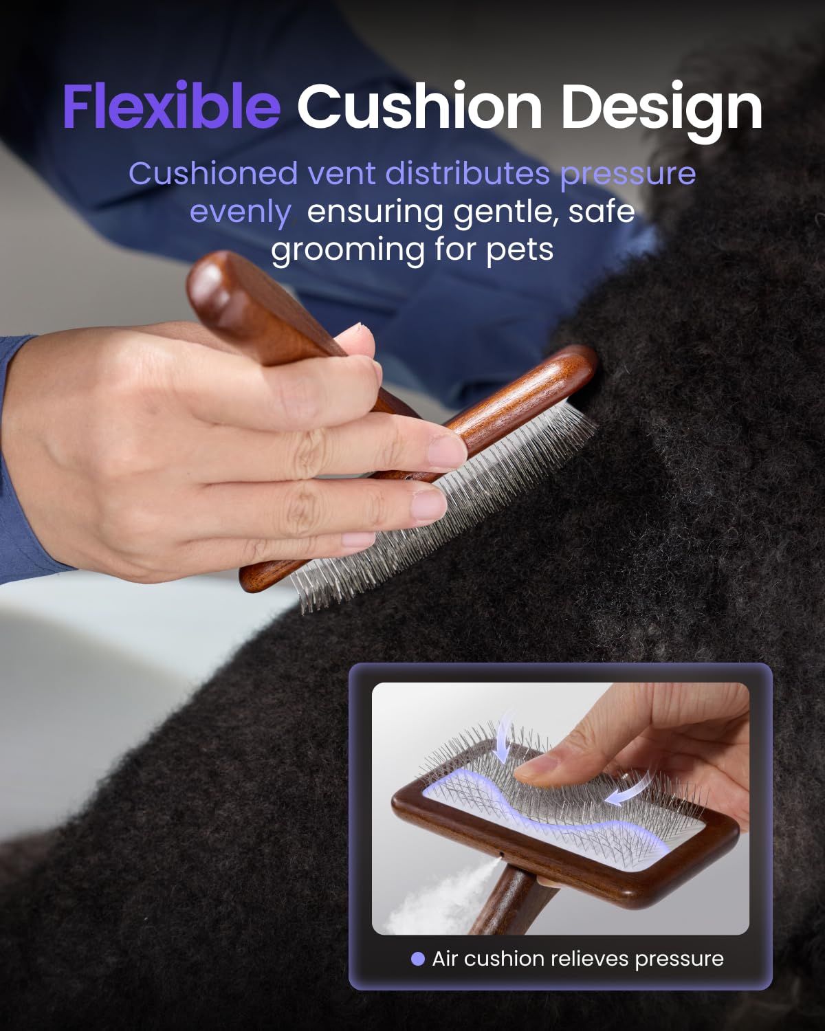 JirPet Professional Grooming Slicker Brush for Dogs, 0.47 inch Pins with Air Cushion Pad, Lightweight Ergonomic Beechwood Handle, Stainless Steel Pins, Suitable for All Coat Types, 1 Pcs