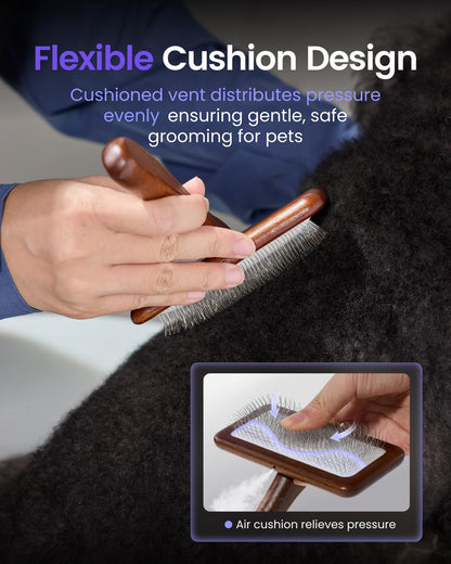 JirPet Professional Grooming Slicker Brush for Dogs, 0.47 inch Pins with Air Cushion Pad, Lightweight Ergonomic Beechwood Handle, Stainless Steel Pins, Suitable for All Coat Types, 1 Pcs