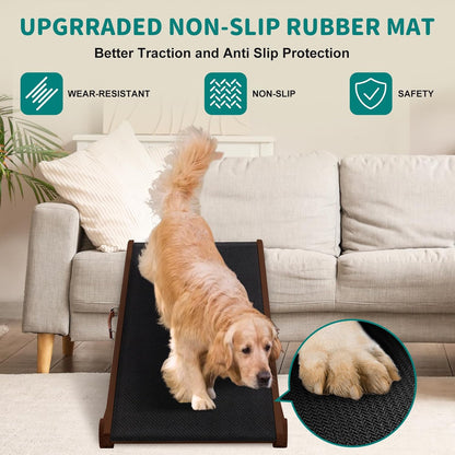 Dog Ramp for Bed, Adjustable Pet Ramps for Dog to Get on Bed, Non-Slip Rubber Surface - Folding Wooden Dog Ramp for Small/Large/Old Dogs, Adjustable up to 27.5 inch High Beds, Safety Railings