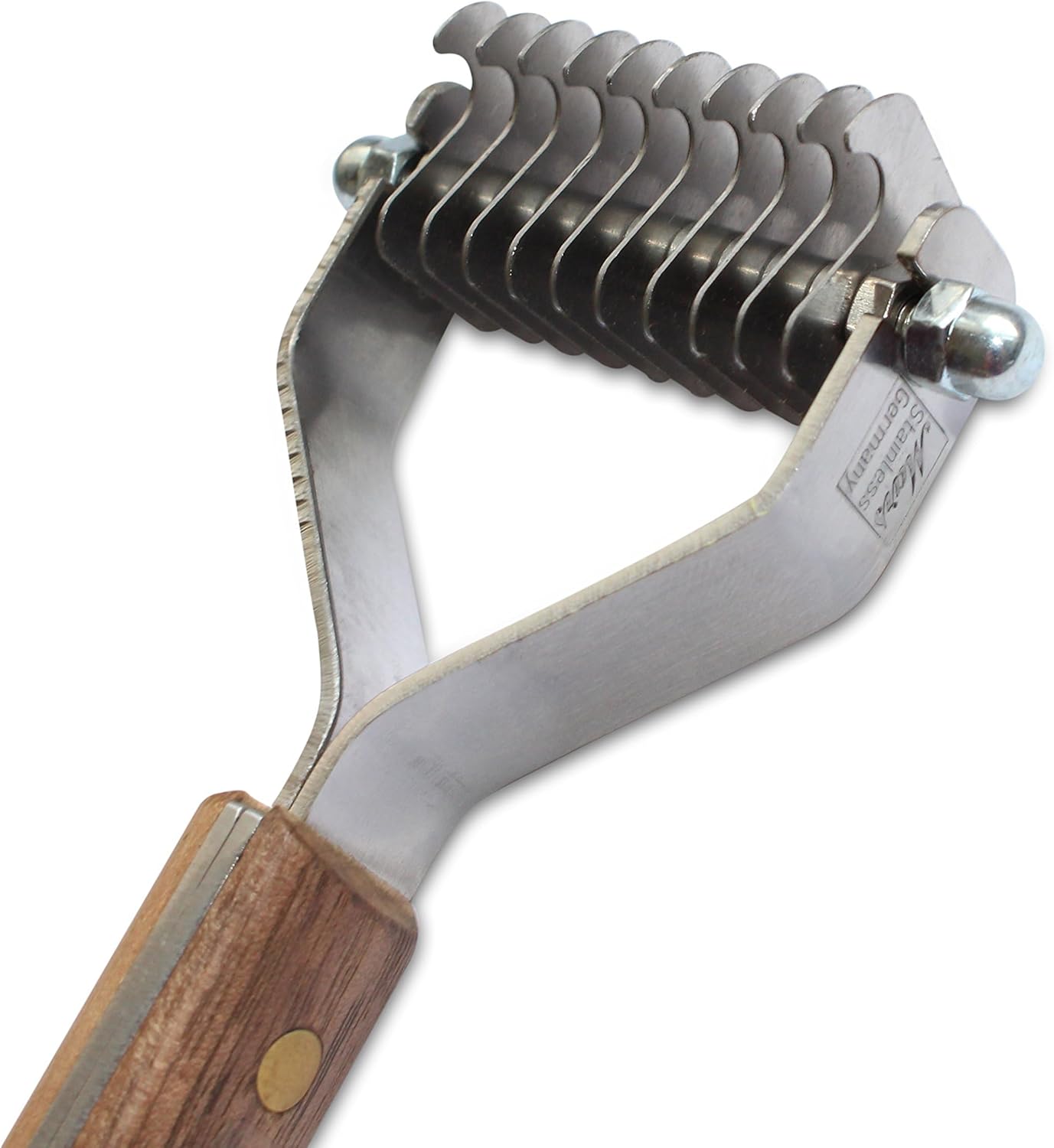 Mars Coat King Blunt Dematting Undercoat Grooming Rake Stripper Tool for Dogs and Cats, Stainless Steel with Wooden Handle, Made in Germany, 10-Blade