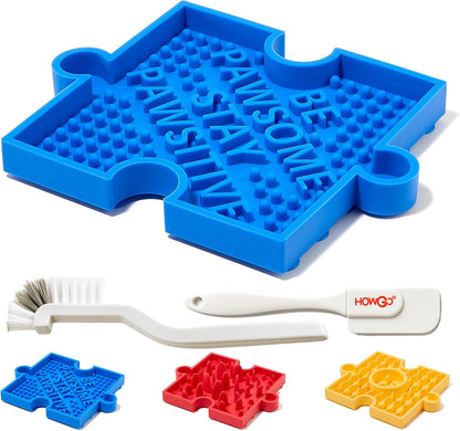 HowGo Puzzle Slow Feeder Lick Mat for Dogs, 38+ Suction Cups | Non-Slip Heavy Duty Maze Enrichment Bowl BPA-Free Silicone | Reduce Boredom Anxiety Free Combination (1PC, Red)