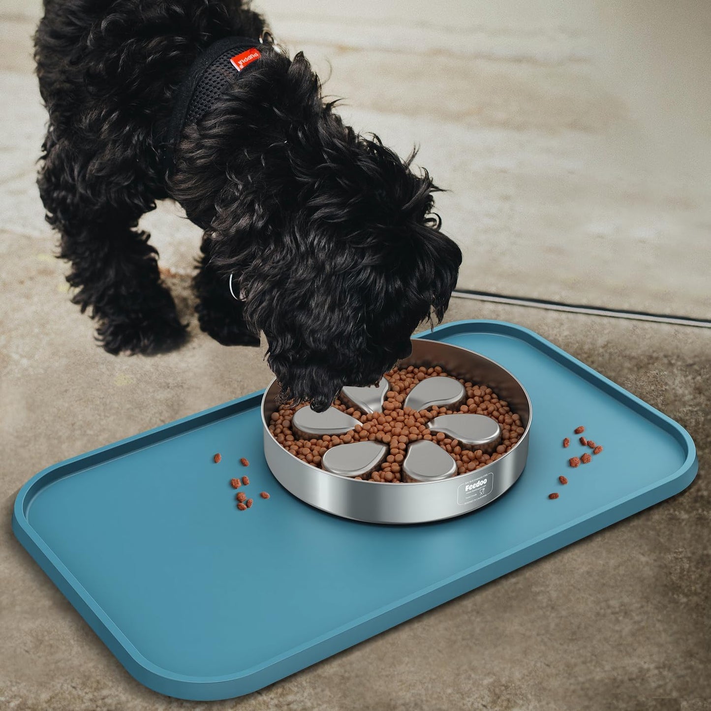 Pet Feeding Mat [Warped Resistant Raised Edge], Water-Proof Silicone Placement for Food Water Bowls, Anti-Slip Base Protect Floor, BPA-Free&Dishwasher-Safe [23.5x13.5inch Large, Gray]