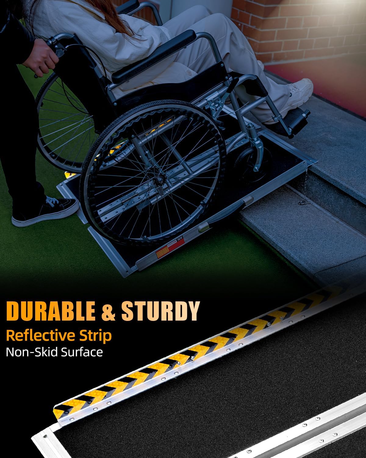 VNN Portable Wheelchair Ramp 4FT, Non-Slip Aluminum Ramps for Wheelchairs for Home, Handicap Wheelchair Ramps for Home Steps, Aluminum Loading Dock Plates, Doorways, Black