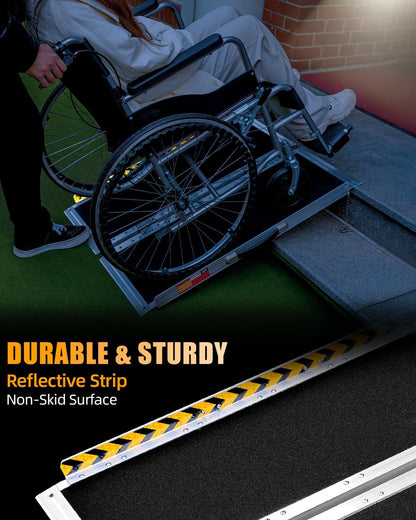 VNN Portable Wheelchair Ramp 4FT, Non-Slip Aluminum Ramps for Wheelchairs for Home, Handicap Wheelchair Ramps for Home Steps, Aluminum Loading Dock Plates, Doorways, Black