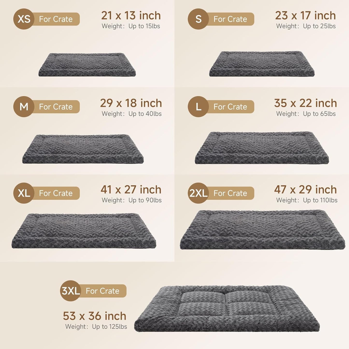 Washable Dog Bed Mat Ultra Soft Dog Crate Pad Comfy Fluffy Pet Kennel Beds Sleeping Mattress for Large Jumbo Medium Small Dogs, 36 x 23 Inch, Gray