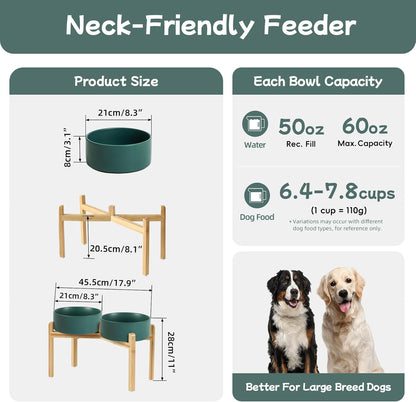 Havniva 8.3” Dog Bowls Elevated Ceramic Dog Food and Water Bowl, Raised Dog Water Bowl with Stand Non-Slip Rubber Base Large Capacity Feeding Pet Food Bowl for Large Dogs