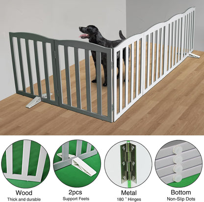 Freestanding Dog Gate Indoor,Doggie Gate Foldable Pet Gates for Doorways,Stairs or Hallways, Wooden Brown Pet Gate for the House, Pet Fence with Support Feet Included,24 "Height-3 Panels