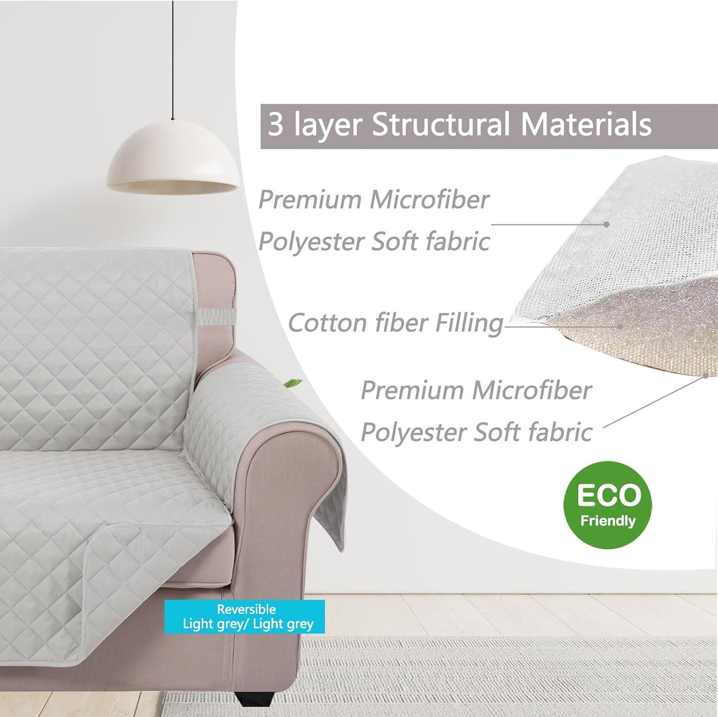 U-NICE HOME Reversible Sofa Cover Washable Couch Cover for Dogs Friendly with Elastic Straps Water Repellent Furniture Protector for 3 Cushion Couch (Sofa, Coffee/Beige) - Colors A