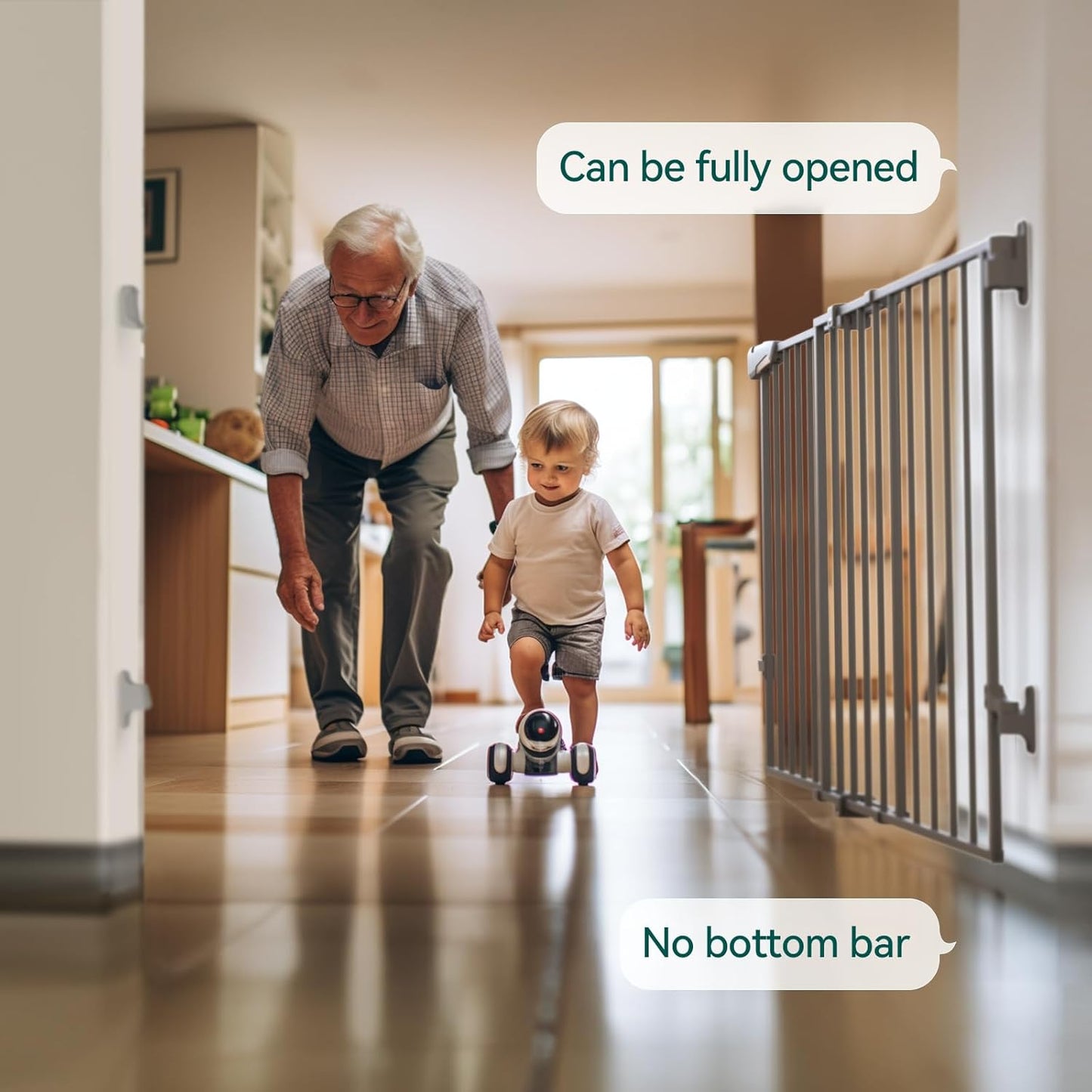 Babelio Baby Gate for Stairs, Kitchen & Doorways, 26-43" W 28" H No Bottom Bar| Easy Installation| One-Handed Operation| Auto-Close| Hardware Mount (Drill Needed) Safety Dog/Pet Gate Indoor (White)