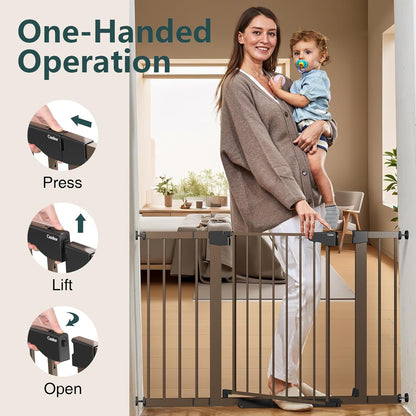Cumbor 36.6-64" Extra Wide Baby Gate for Stairs, Dog Gates for Doorways, Auto-Close Pet Gate Indoor, Pressure Mounted Walk Through Safety Child Gate for Kids Toddler, Tall Pet Puppy Fence Gate, Brown