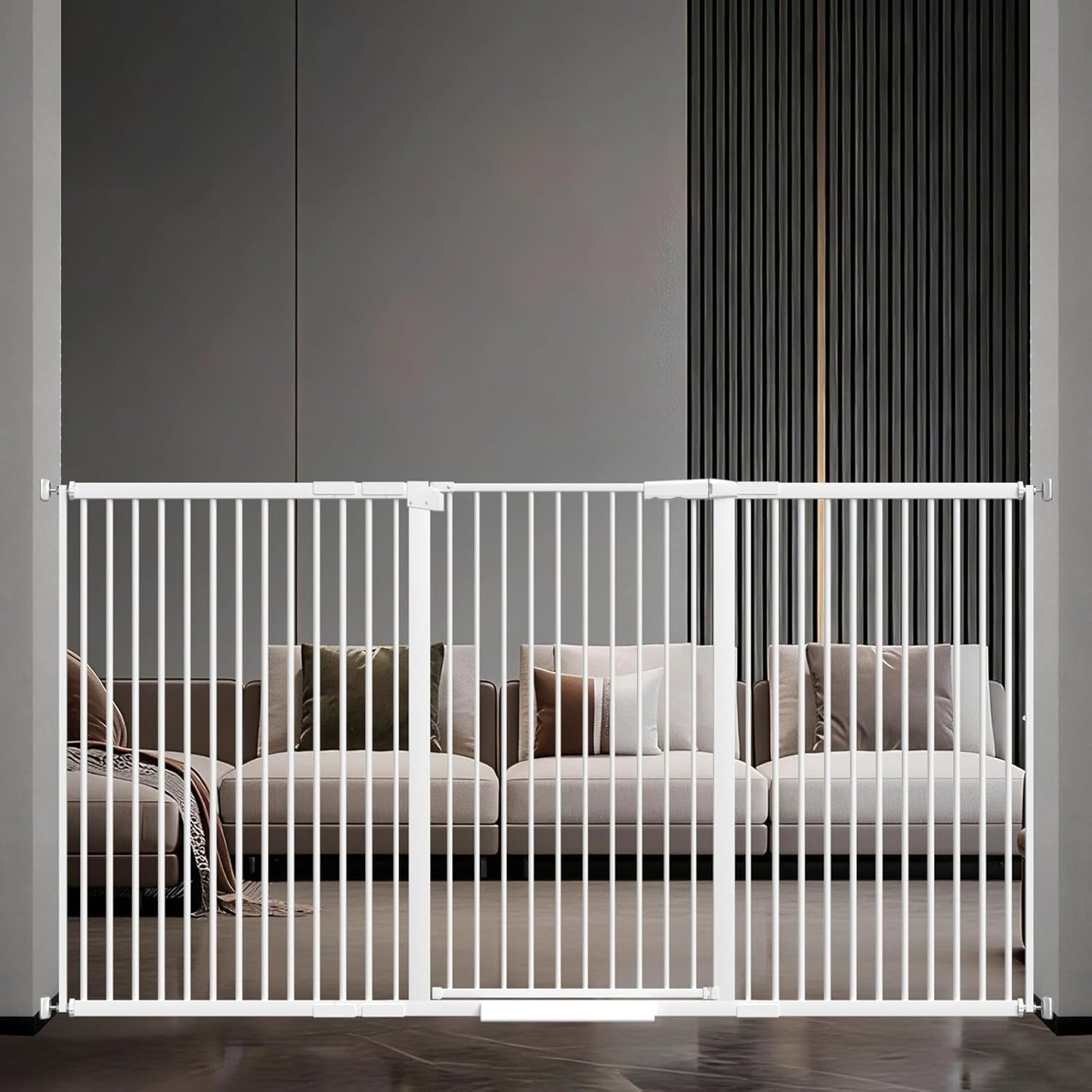 AiWMGL 40.55" Tall, 53.74-61.61 Inch Wide, 1.37" Ultra Narrow Spacing Dog Pet Baby Gate Indoor for Doorway Hallway, Pressure Mounted 54 55 56 57 58 59 60 61 Inches Wide