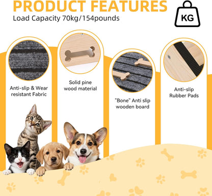 2-Pack Wooden Dog Ramp for Stairs - Natural Pine Wood Pet Step Ramp with Anti-Slip Bone Strips & Felt Padding, Stair Wedge for Small Medium Dogs, Indoor Home Safety Access for Injured Dogs