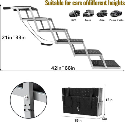 Dog Stairs for Car - Foldable Dog Ramps for Large Dogs with Non Slip Surface, Portable Dog Steps for Cars and SUV, Truck, Support Up to 200 Lbs