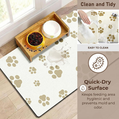 18"×30" Dog Food Mat-Absorbent Dog Mat for Food and Water, No Stains Quick Dry Cat Food Bowl Mat with Footprints for Messy Drinkers,Dark Grey