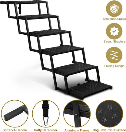 Dog Stairs for Car - Foldable Dog Ramps for Large Dogs with Non Slip Surface, Portable Dog Steps for Cars and SUV, Truck, Support Up to 200 Lbs