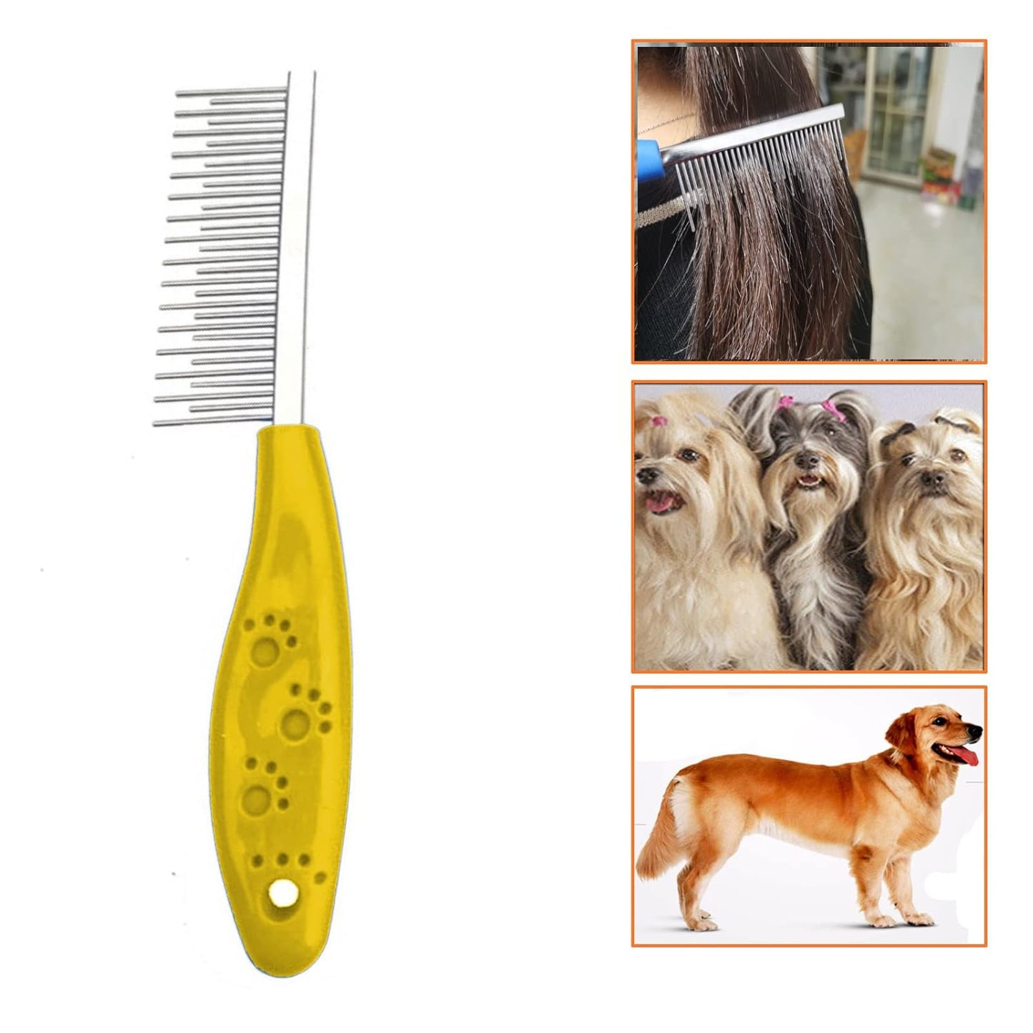Dog or Cat Comb Grooming with Short and Long Teeth Dematting Knots Tangles Remover Combs Detangler Tool Suitable for Dogs Cats Poodle HorseStainless Steel Pin (Black)