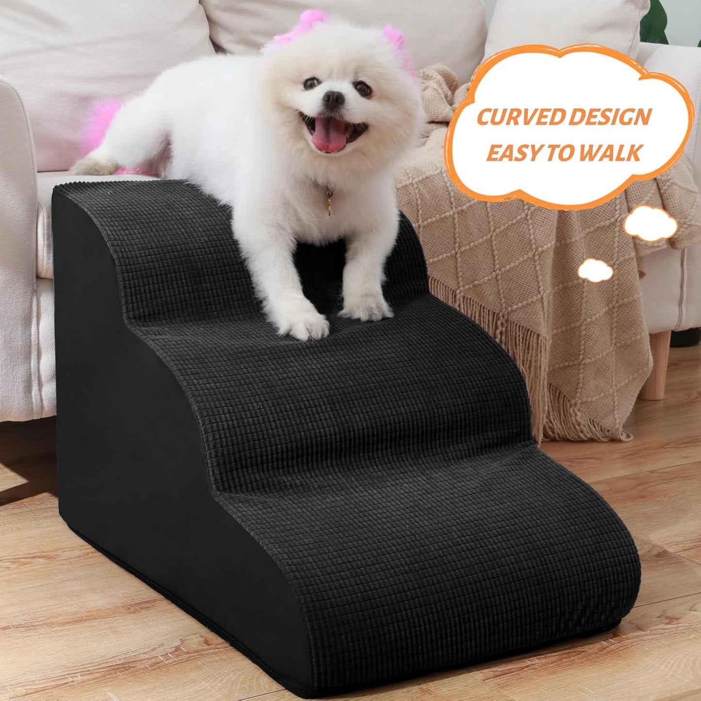 Aodisman 3-Step Dog Ramp and Stairs for Sofa and Chair - Non-Slip Sturdy Pet Steps for Small Dogs and Cats,15.7" H,Grey