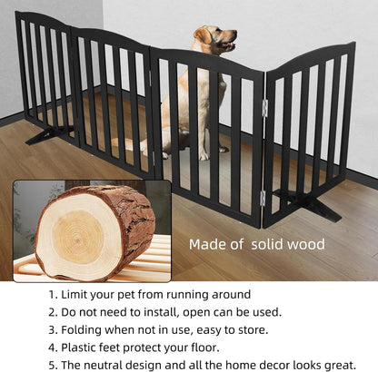 ZJSF Foldable Freestanding Indoor Dog Gate for House Wood White Long Pet Gates Dog Fence for Stairs Puppy Gates for Hallways,Pet Fence, Puppy Gate,Support Feet Included 24 "Height-3 Panels