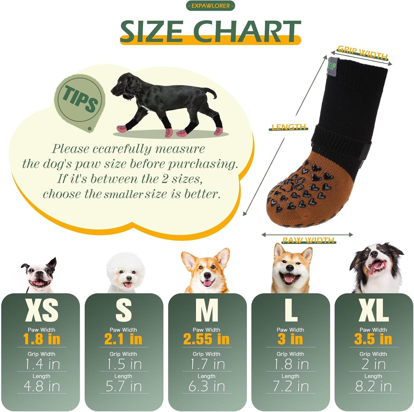 EXPAWLORER Anti Slip Dog Socks to Prevent Licking Paws, Dog Shoes for Hot Pavement Walk, Dog Booties for Hardwood Floors, Dog Boots & Paw Protectors with Grippers for Small Medium Large Senior Dogs M