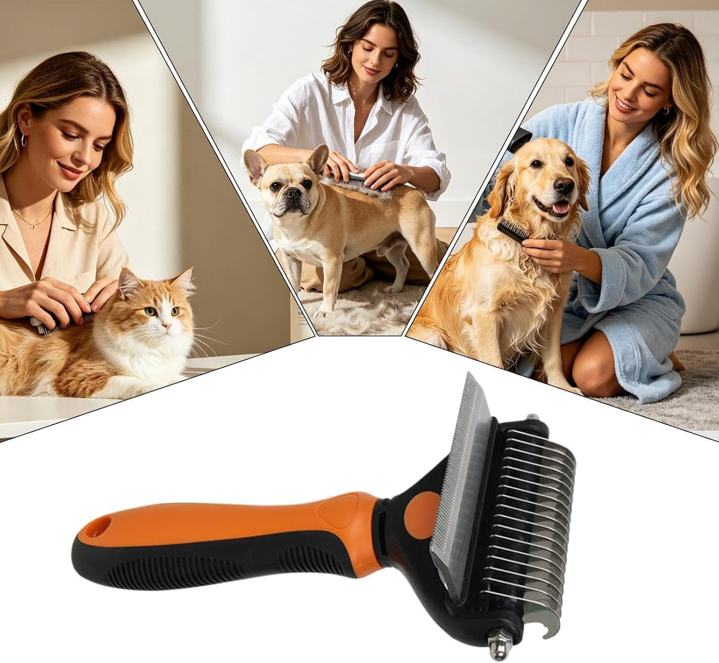 Pet Undercoat Rake, Non-Slip Handle, 17.3x10x4.3cm, Pet Grooming Tool, Dog Dematting Comb, Safety Tips Design, for Thick Coat, Puppy and Kitten Grooming