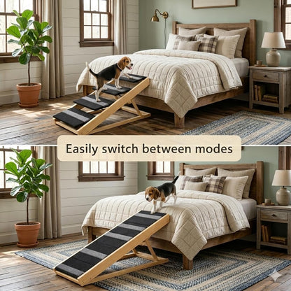 3 Steps Wood Pet Stairs & Ramp for Small and Medium Dogs and Cats, Portable Ramp Pets 2-in-1 Foldable, Non-Slip Pet Ladder for Tall Beds, Sofa, Cars, Holds Up to 220 lbs (3 Steps)