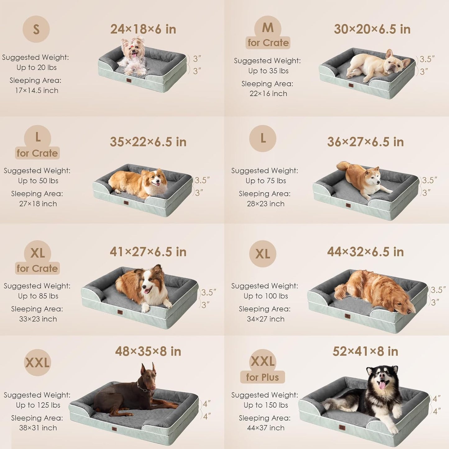 EHEYCIGA Orthopedic Dog Beds for Extra Large Dogs 44x32Inch, Waterproof Memory Foam XL Pet Bed with Sides, Non-Slip and Egg-Crate Foam Big Dog Couch Bed with Washable Removable Cover, Grey