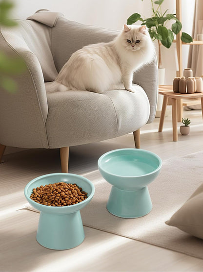 LoeJan Elevated Cat Food and Water Bowls Set, Extra Wide and Raised Ceramic Bowls, Anti-Vomit Whisker-Free Pressure Cat Feeder for Kittens to Adult Cats and Small Dogs (White, Water Bowl)