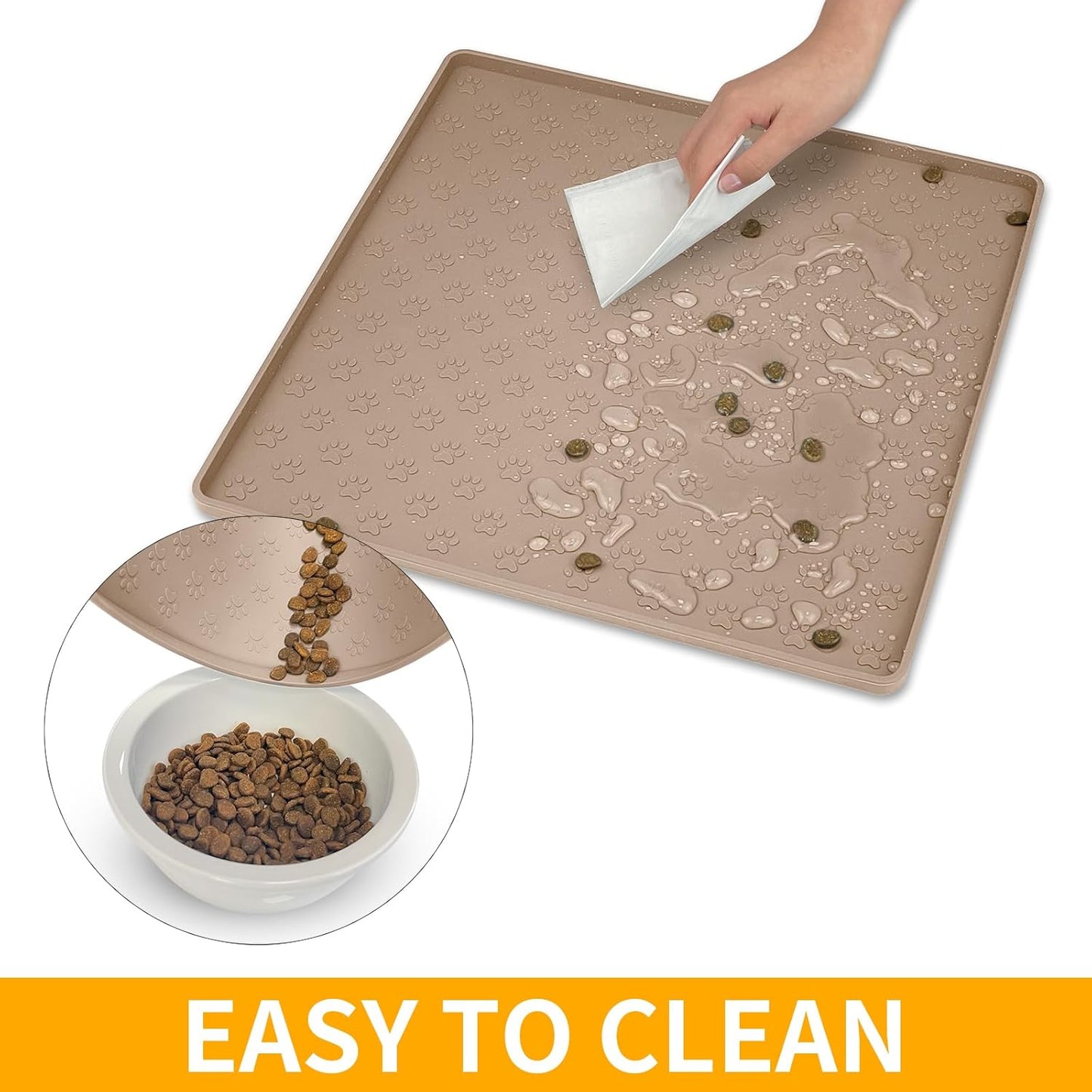 Ptlom Pet Placemat for Dog and Cat, Mat for Prevent Food and Water Overflow, Suitable for Small, Medium and Big Pet, 18" 12", Grey, Silicone