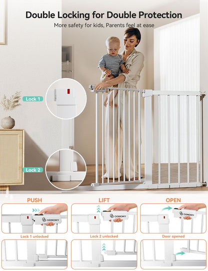 COMOMY 36" Extra Tall Baby Gate for Stairs and Doorways - Fits 29.5" to 48.8" Wide Openings, Auto Close Extra Wide Dog Gate for House, Pressure Mounted Easy Walk Through Pet With Door, Black