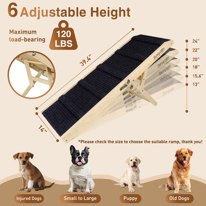 2026 Upgraded Dog Ramp for Couch - Foldable Small Dog Ramp for Bed - 4 Adjustable Height from 12" to 20" - Portable Pet Stairs with Non-Slip Pad - Pet Ramps Use for Low Bed Couch Steps Up to 60LBS