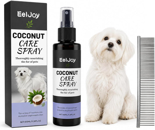 Coconut Care Spray for Pets, Nourishing Fur Oil with Comb, Moisturizing & Detangling Spray for Dogs & Cats, Natural Coconut Oil for Dry Skin & Shiny Coat, 100ml/3.38 fl oz
