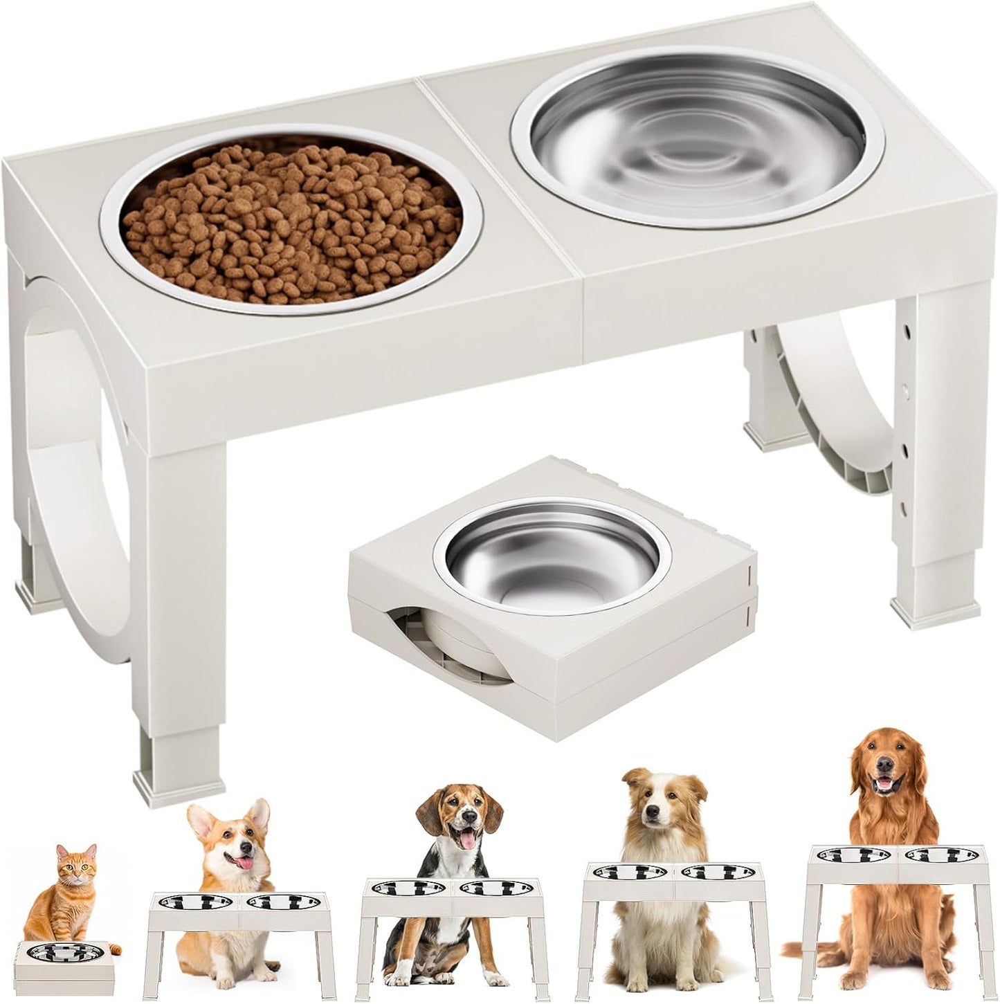 XIAZ Elevated Dog Bowls Large Breed Raised Dogs Bowl Stand Large/Medium Sized Dog Slow Feeder Dogs Bowls Food Water Stands 5 Heights Adjustable 9/11/12/14in Pet Feeder Dish Station