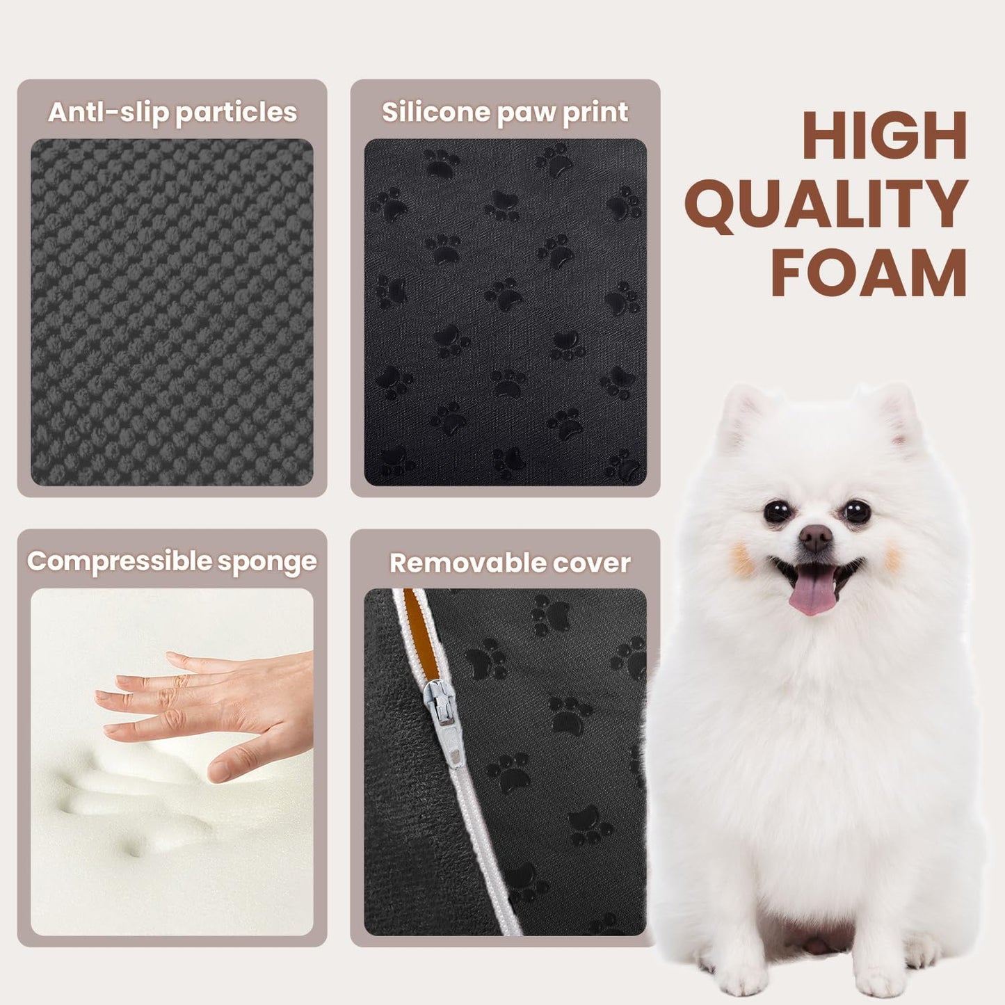 Dog Stairs for Small Dogs, 3 Tiers High Density Foam Dog Ramp, Extra Wide Non-Slip Pet Steps for High Beds Or Couch, Soft Foam Doggie Ladder for Dogs Injured, Older Pets, Small Cats