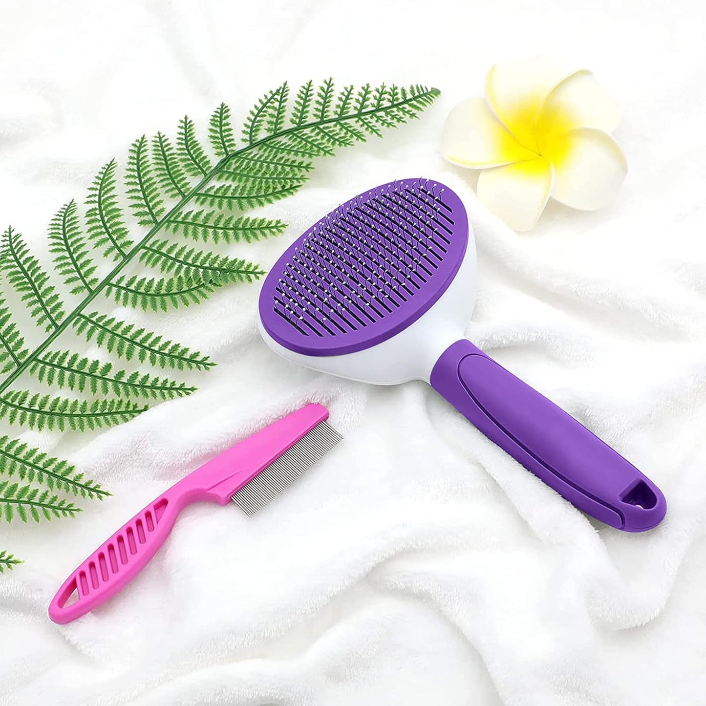 Cat Brushes for Indoor Cats, Dog Brush for Shedding with Metal Cat Comb, Self Cleaning Pet Hair Brush with Release Button for Grooming Kitten(Pink)