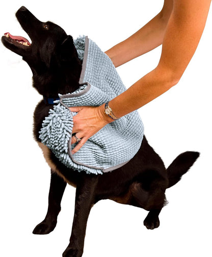 Soggy Doggy Super Shammy Dog Towel – Absorbent Microfiber Chenille Pet Towel for Drying Wet Dogs, Paws, Quick Dry Dog Shammy with Hand Pockets, Machine Washable – Chocolate/Oatmeal Trim, 31” x 14”