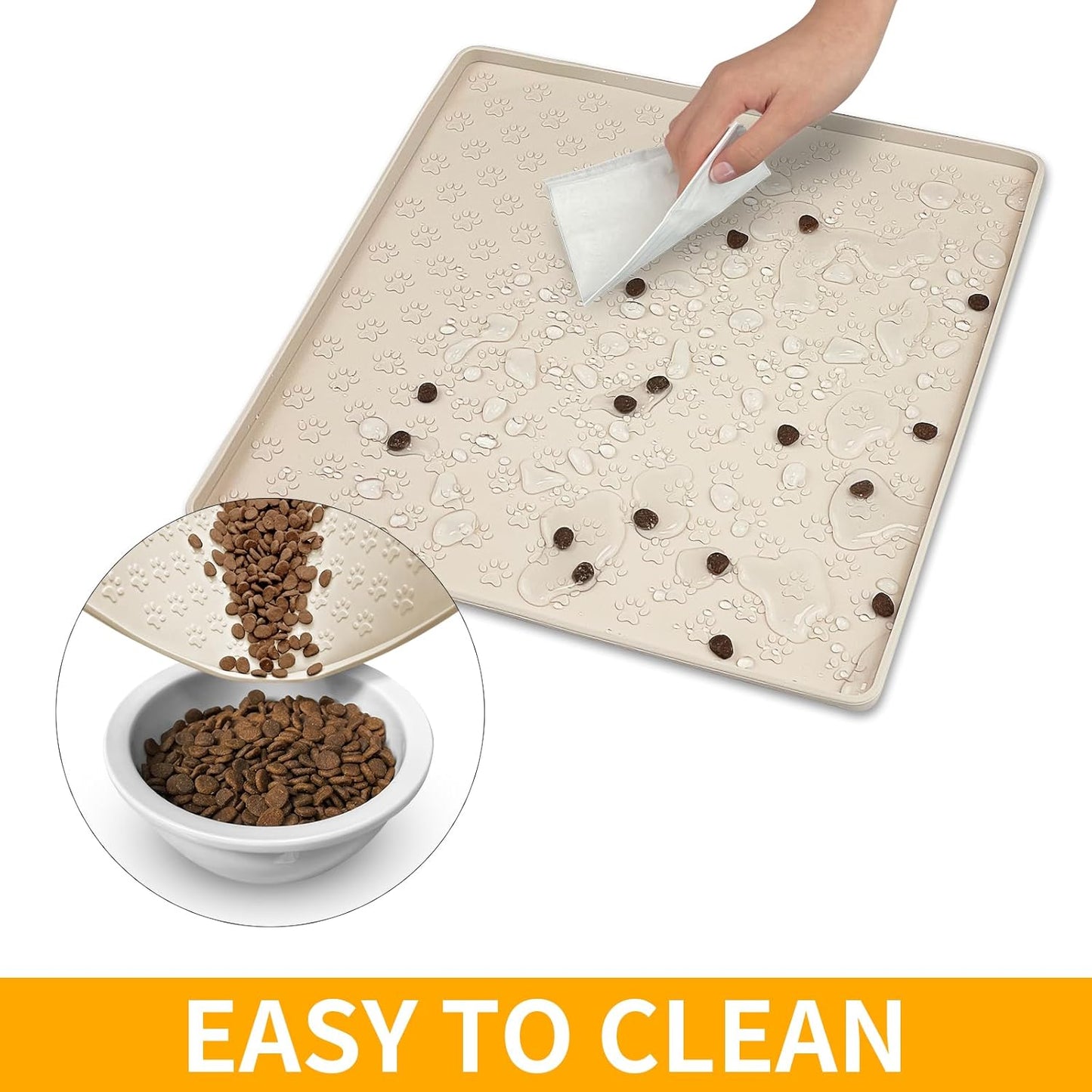 Ptlom Pet Placemat for Dog and Cat, Mat for Prevent Food and Water Overflow, Suitable for Small, Medium and Big Pet, 18" 12", Grey, Silicone