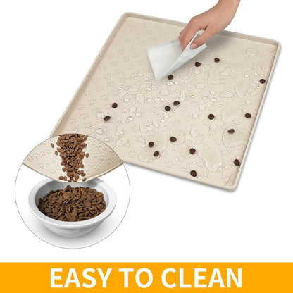 Ptlom Pet Placemat for Dog and Cat, Mat for Prevent Food and Water Overflow, Suitable for Small, Medium and Big Pet, 18" 12", Grey, Silicone