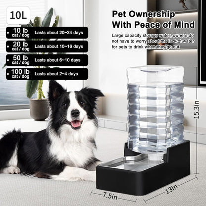RIZZARI 10L Stainless Steel Dog Water Dispenser – Large Capacity Gravity Auto-Refill Waterer with Anti-Tip Design for Large Dogs, Ideal for Living Rooms, Offices & Indoor Pet Spaces