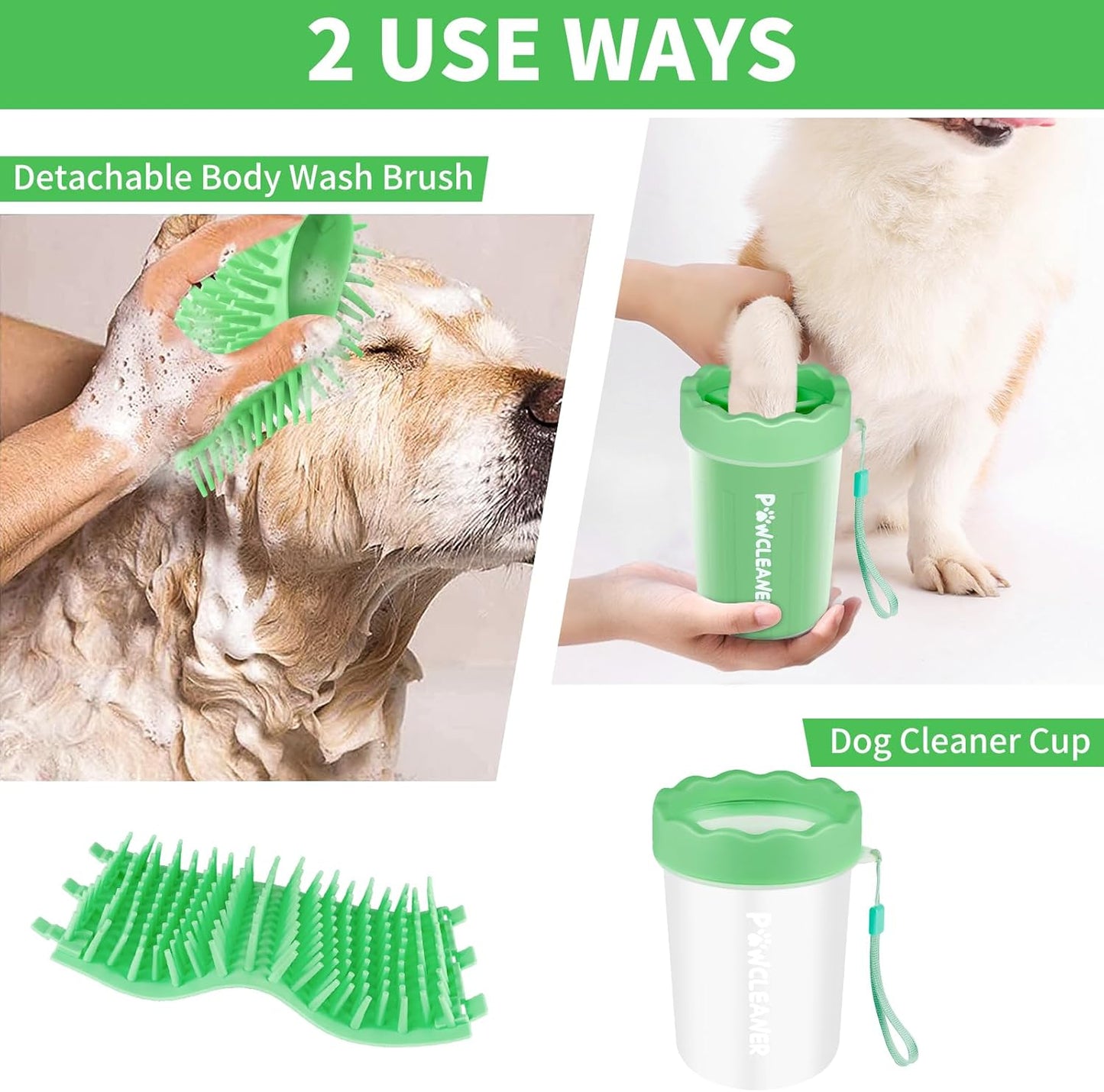 Professional 7 in 1 Dog Paw Cleaner for Dogs & Cats - Includes 1 Portable Paw Washer, 1 Bath Brush, 2 Dog Toothbrushes and 3 Absorbent Towels Note: Fits Paws up to 2 Inches Wide (Small, Blue)