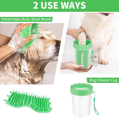 Professional 7 in 1 Dog Paw Cleaner for Dogs & Cats - Includes 1 Portable Paw Washer, 1 Bath Brush, 2 Dog Toothbrushes and 3 Absorbent Towels Note: Fits Paws up to 2 Inches Wide (Small, Blue)