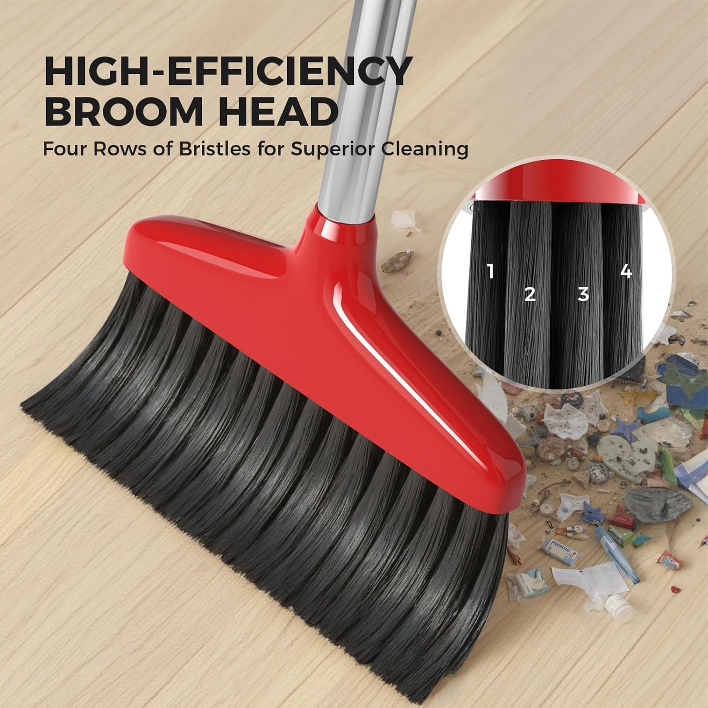 Handy Broom, Indoor/Outdoor Brooms, Duty Kitchen Broom, for Home Garage Kitchen Office Courtyard Lobby Patio Lawn Concrete (1, Red)