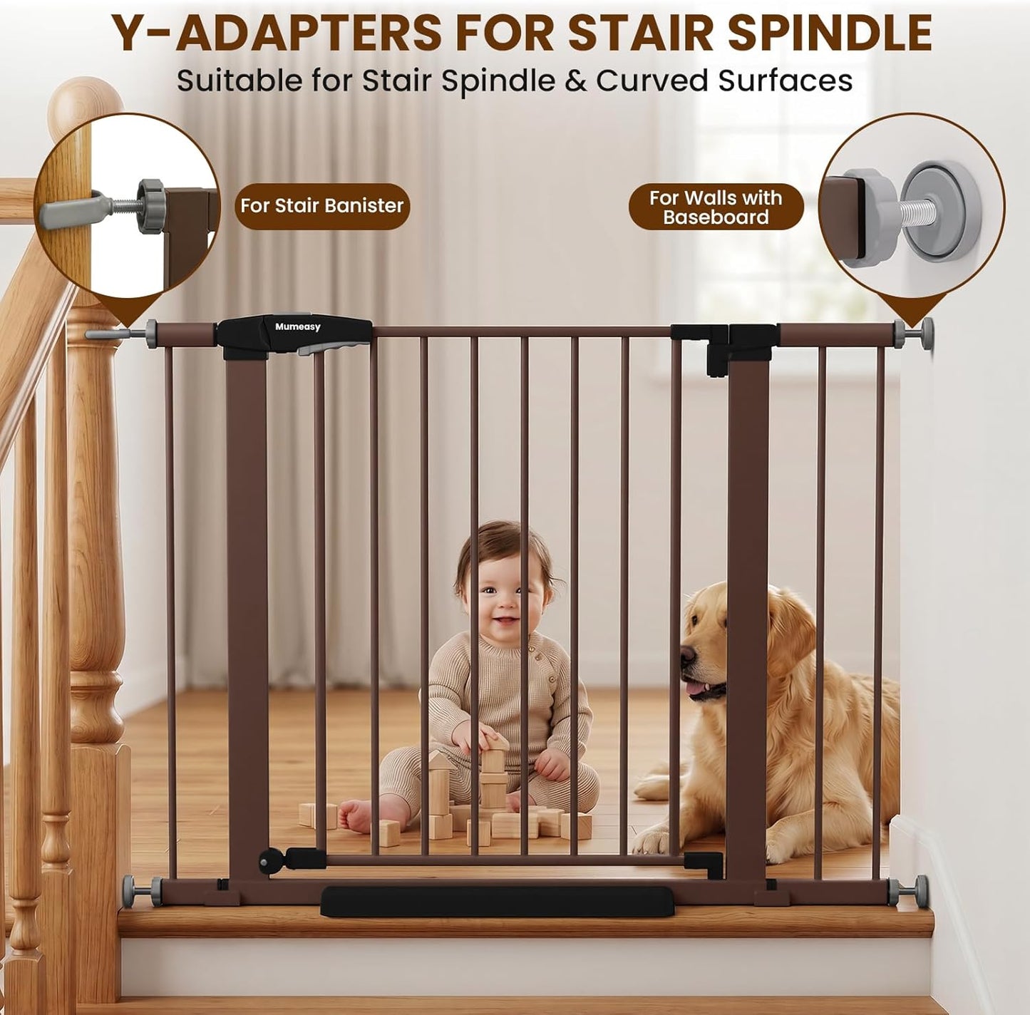 Baby Gate for Stairs, 29.7-40.6" Auto Close Dog Gate Indoor for Doorways, Dual-Lock Design, Adjustable Pet Gate No Drilling with Walk Thru Door for Hallways, Stroller Friendly, Black