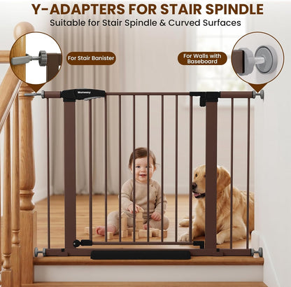 Baby Gate for Stairs, 29.7-40.6" Auto Close Dog Gate Indoor for Doorways, Dual-Lock Design, Adjustable Pet Gate No Drilling with Walk Thru Door for Hallways, Stroller Friendly, Black