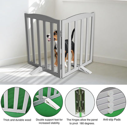 ZJSF Foldable Freestanding Indoor Dog Gate for House Wood White Long Pet Gates Dog Fence for Stairs Puppy Gates for Hallways,Pet Fence, Puppy Gate,Support Feet Included 24 "Height-3 Panels