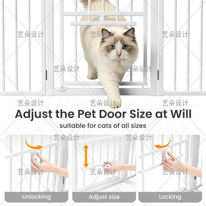 Metal Freestanding Dog Gate with Cat Door for Outdoor Indoor,80" Extra Wide Foldable Pet Fence,30" Tall Dog Gate for Large Opening,Stairs,Hallways,Doorways,Deck,Yard,with 3PCS Support(4 Panels,Black)