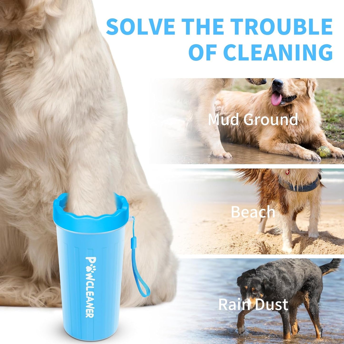 Professional 7 in 1 Dog Paw Cleaner for Dogs & Cats - Includes 1 Portable Paw Washer, 1 Bath Brush, 2 Dog Toothbrushes and 3 Absorbent Towels Note: Fits Paws up to 2 Inches Wide (Small, Blue)
