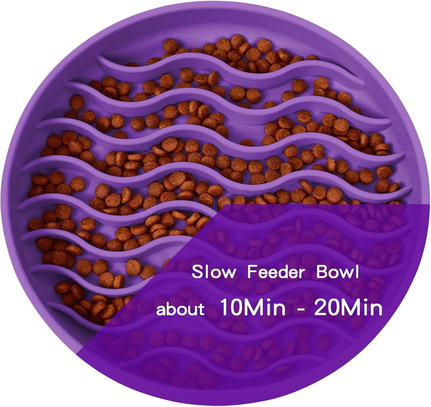 Slow Feeder Dog Bowls, Silicone Food Bowl Anti-Gulping, Pets Puppy Slow Feeder with Suction Cups, Dishwasher Microwave Safe for All Small Medium Dogs, Wave Design Blue