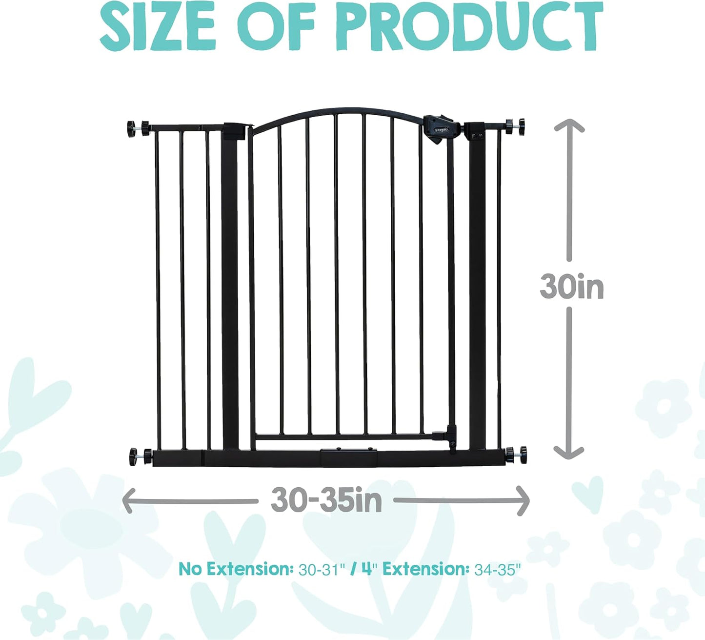 Regalo Safety 30.5-58" Extra Wide Arch Baby Gate with Door, Pressure Mount Walk Through Gate for Doorways & Bottom of Stairs, Babies, Toddlers & Pets, Tested & Safe, American Designed, American Owned